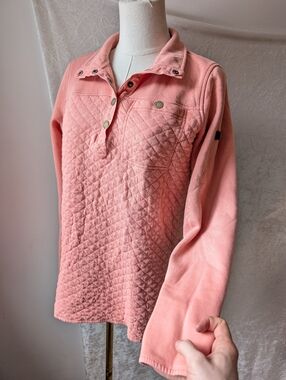 LL Bean Quilted Button-down Henley Sweater Peach Snap Buttons
